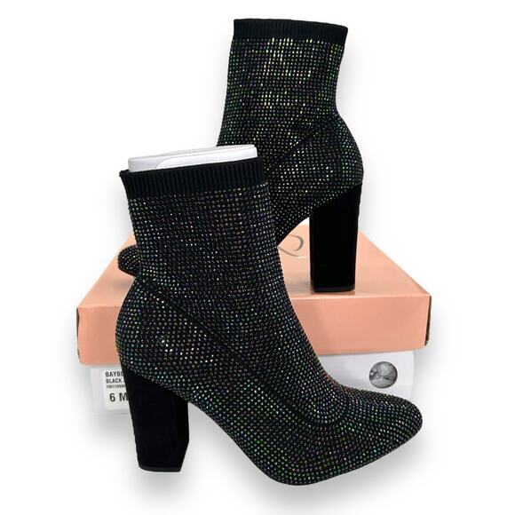 NEW Wild Pair Black Booties Size 6 Rhinestone Sparkly Fancy Goth Party Ankle - Picture 1 of 11